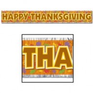 Happy Thanksgiving Autumn Leaves Fringed Banner